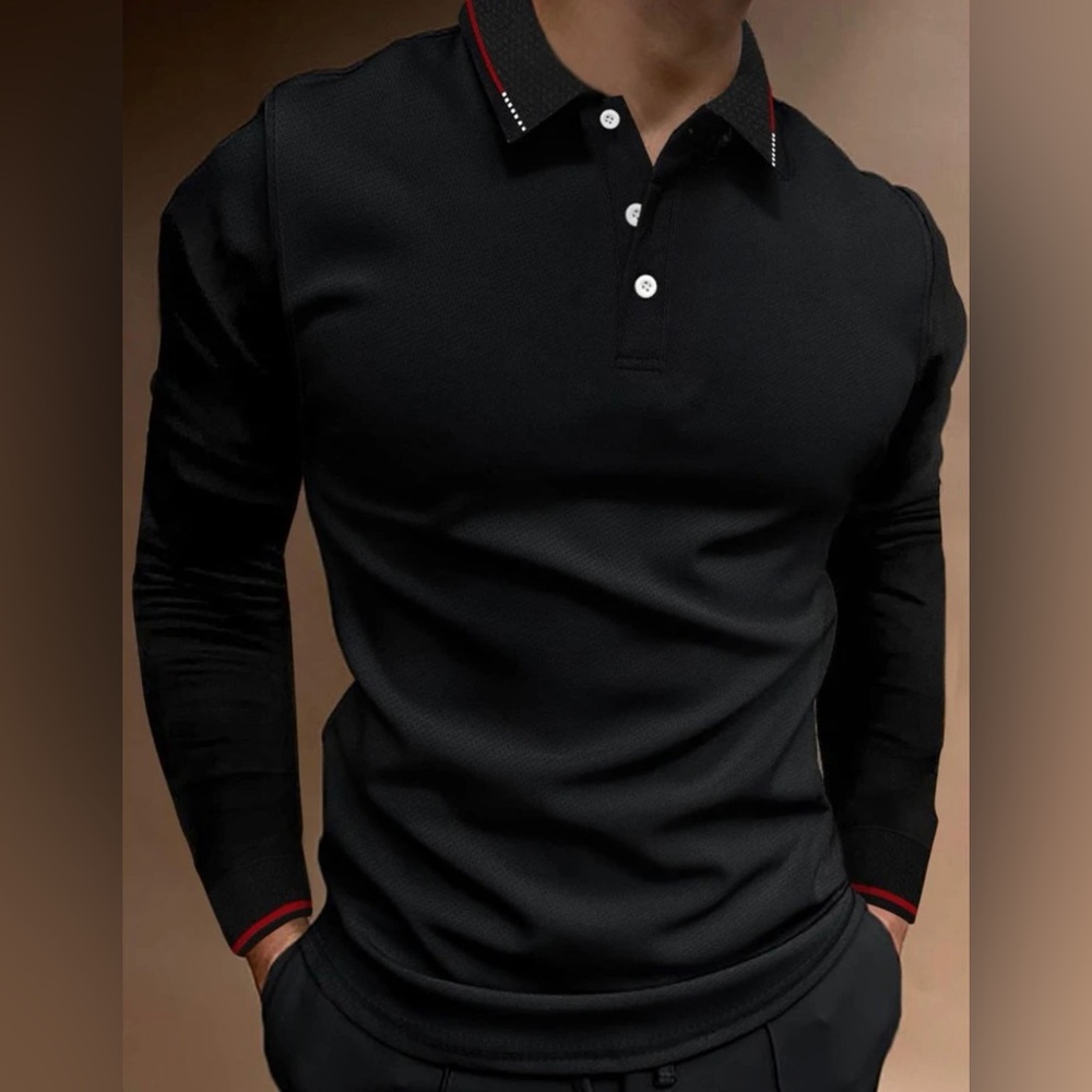 COPY - SHEIN Men Striped Trim Polo Long Sleeve Shirt